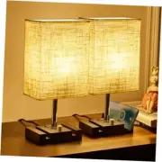 Fully Dimmable Table lamp, Lamps with Two Phone Stands and AC Light Cream