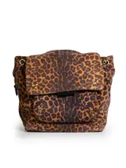 Brown Leopard Print Suede Lulu Sac à Dos 360 Backpack
