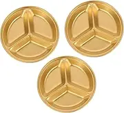 HOLIDYOYO 3Pcs Divided Stainless Steel Dipping Dishes Three Compartment Sauce Plate for Home Restaurant and Catering for Soy Sauce Condiments and Appetizers