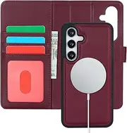 [Cavor] Wallet Case for Samsung Galaxy S24 6.2" Leather Case 2 in 1 Magnetic Detachable Flip Cover Support Magsafe Charging with Stand Feature Card Slots-Wine Red