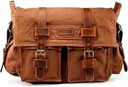 [GEARONIC] Messenger Bag for Laptop Vintage Canvas Leather Crossbody Satchel Shoulder Computer Bag Travel Office Messenger Bag, Coffee, 14 inch, Versatile,vintage