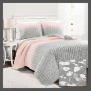 2pc Twin Glitter Ombre Metallic Print Quilt Set Blush/Gray - Lush Decor