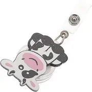 NAMOARLY Cute Cow Retractable Badge Holder Multi Function Id Card Clip for Nurses Doctors Office Staff Students Access for Business Cards Name Tags