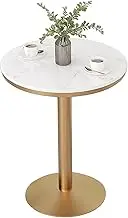 Outdoor Patio Side Table, Round White Marble Top Table Cocktail Bar Table Restaurant Bistro Table End Table Coffee Meeting Table Conference Table Small Modern Nightstand(Height 95cm/3.1ft)