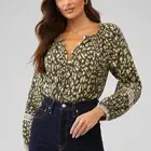 Cleobella Women's Alicia Blouse Size M Button-Front Top $148 Black Leopard
