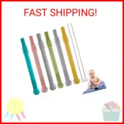 Hollow Teether Tubes, 6 Pack Chew Straw Toy for Infant Toddlers Silicone Teethin
