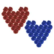 50Pcs Glitter Roses, Foam Artificial Flowers Roses Heads with Stem, Red/Blue