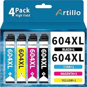 Artillo 604 XL Printer Cartridges Replacement for Epson 604 XL 604XL Cartridges Compatible with Epson XP-2200 XP-3200 XP-4200 Workforce WF-2910 WF-2930 WF-2950 Printer (Black, Cyan, Magenta, Yellow)