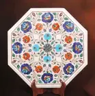 16" Marble Side End Corner Table Top Floral Semi Precious Stones Inlay
