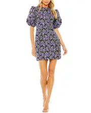 Mac Duggal Bubble Sleeve Brocade Mini Dress