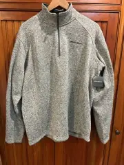 New Men's Eddie Bauer Heather Gray Fleece Quarter-Zip Pullover (Size XL)