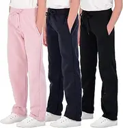 [Real Essentials] 3 Pack: Girls' Fleece Open Bottom Soft Athletic Performance Casual Sweatpants(Ages 7-16)