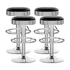 4x Bar Stools Leather Padded Gas Lift Silver