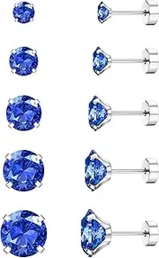 [Sanfenly] Screw Back Stud Earrings Set 20G Titanium Steel Cartilage Piercing Jewelry for Women Men Sensitive Ears CZ Tragus Helix Flat Back Earrings Stud