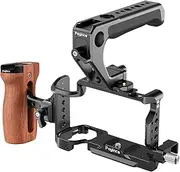JN-098 Camera Video Cage + Top Handle + Side Wooden Hand Kit Camera Cage Al num Alloy with Cold Shoe Mounts 1/4 Inch Threads Cable Clip Repla ent for ZV-E1 Camera Black One Size