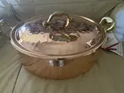 CU ARTIGIANA COOKING COPPERWARE 5/6 QT HAMMERED COPPER STOCK POT NEW MADE ITALY