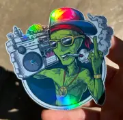 Trippy Alien Holographic Sticker Waterproof Vinyl Weed Psychedelic 420 Art Decal