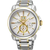 在飛比找PChome24h購物優惠-SEIKO 精工Premier人動電能萬年曆手錶-銀x雙色 