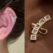 Simple Design Sense Square Zircon Ear Clip Earrings Contracted Show Temperament
