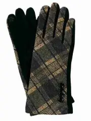 G&S Womens Black & Brown Plaid Stretch Fit Button Texting & Tech Smart Gloves