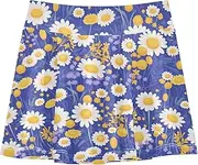 [FRODOTGV] Small Yellow Chamomile Flowers Tennis Skirts Girls with Built in Shorts Running Skirt for Toddler Girl Kids Pleated Skirt