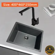 460*400*250 Kitchen Sink Laundry Black Granite Stone Sinks Single Bowl Basin [44-GS4046B]