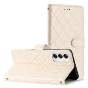 For Samsung Galaxy A14 5G Anti-Dust Phone Case Stitching Line Rhombus Wallet Stand Shell with Strap