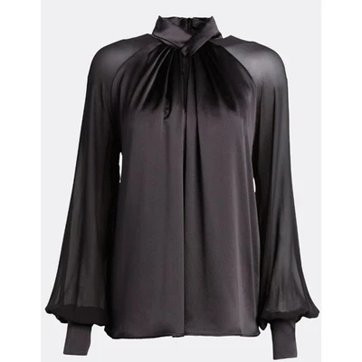NWT Max Mara Silk Enna Blouse Black Long Sheer Sleeves Womens US 6