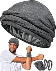 [Babalet] Silk Satin Lined Halo Turban Pre-Tied Skull Beanie for Men Women Upgraded Bonnet Cap