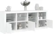 LED Lights Sideboard, White Kitchen Buffet Cabinet, Modern Dining Room Storage Furniture, Table Bar for Living Room & Hallway