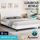 ALFORDSON Bed Frame Double Size Wooden Base Platform Leather White MADELYN