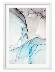[Profile Australia] Australian Made Blue Black Abstract Ink 2 Art Print A2 in White Frame