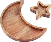 INFUNLY Star and Moon Tray Set Wooden Crystal Organizer Tray Acacia Wood Jewelry Tray Moon and Star Tray for Healing Crystals for Rocks Jewelry Healing Crystals Storage Home Party Decor