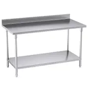 Soga 150x70x85cm Stainless Steel Bench with Backsplash
