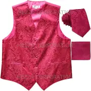 New Vesuvio Napoli Men's paisley Tuxedo Vest Waistcoat_Necktie & Hankie Hot Pink