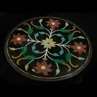 18" black Marble Round side Table top handmade floral inlay semi precious stone