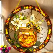 "Honeybee Stained Glass-Style Acrylic Suncatcher - 8in Round Window Decor"