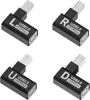 tunghey 4Pack 90 Degree USB B Printer Adapter, USB 2.0 Type-B Male to Female Up/Down/Right/Left Angle Printing and Data Extension Adapter for Printer Scanner HDD