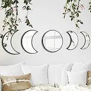 YUBAIHUI Boho Moon Phase Mirror Set for Spiritual Room Decor - Glass Moon Mirror Wall Hanging for Bedroom, Dorm, and Home Decor with Preppy and Cottagecore Vibe