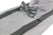 Mens Silver 100Cm Suspenders & Matching Bow Tie Set