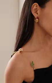 [Bottega Veneta] Enameled 18k Gold-Pleated Sterling Silver Earrings
