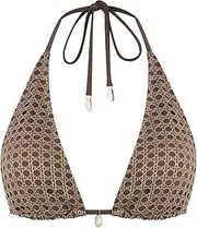 [ZAFUL] Women's Triangle Bikini Top Multiway Fishnet Tie Back Bandeau Halter String Bikini Swimsuit Bathing Suit