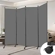Room Divider (4 Panel) Wall Divider for Room Separation, 88 inch Wide Portable Privacy Screens W/Wheels, Metal Frame Freestanding Room Separators 5.6FT Room Partitions and Dividers