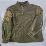 Bob Mackie Embroidered Fleece Jacket with Quilted Collar 3X Plus Size Green Coat