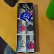 Wine Glass Charms: Set of 6 Black and Hot Pink Drink Markers NEW in Package