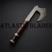 CUSTOM HANDMADE DAMASCUS HUNTING HATCHET WITH DAMSCUS GUARD WOOD HANDLE & SHEATH