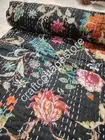 Black Indian Kantha Hand Block Print Elegant Handmade Bedspread Quilt King Size
