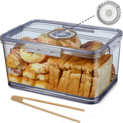 Large Bread Box 7L for Kitchen Counter Airtight Storage Container with Time Reco