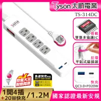 在飛比找momo購物網優惠-【Tyson 太順電業】PD快充20W延長線-1.2M(3孔