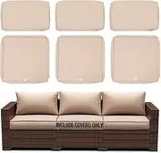 ClawsCover 6Pack Outdoor Patio Seat and Back Cushions Replacement Covers Fit for 3-Seater Wicker Rattan Furniture Conversation Set Sectional Couch,Light Khaki-Included Covers Only